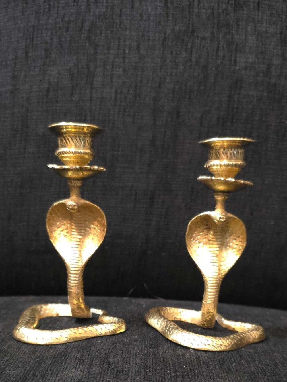 Vintage Brass Cobra Candle Stick Holders